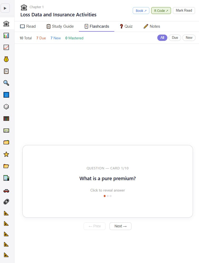 LDA Study Book screenshot showing flashcard tracking and chapter progress